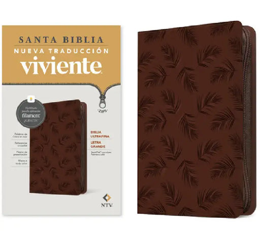 Biblia Ultrafina Ntv, Letra Grande de Zíper Con Filament (Sentipiel, Palmera Café, Letra Roja) by Tyndale