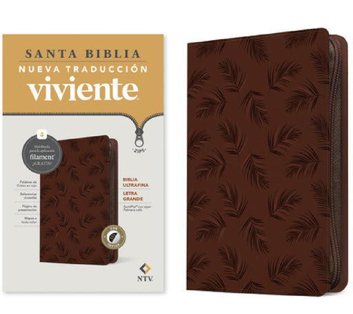 Biblia Ultrafina Ntv, Letra Grande de Zíper Con Filament (Sentipiel, Palmera Café, Índice, Letra Roja) by Tyndale