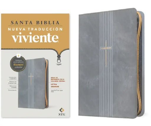 Biblia de Referencia En La Columna Central Ntv, Letra Grande de Zíper Con Filament (Sentipiel, Gris, Letra Roja) by Tyndale, Nueva Traducción Viviente