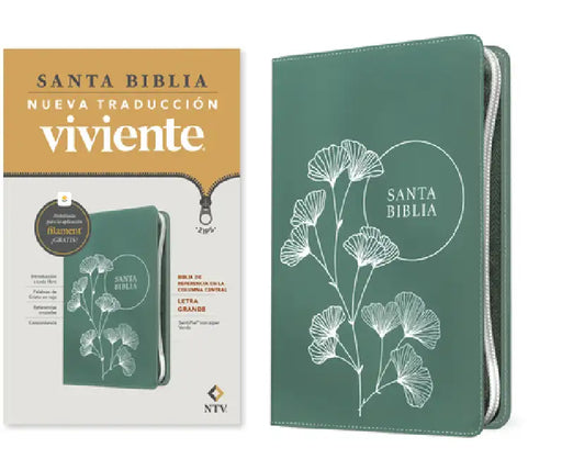 Biblia de Referencia En La Columna Central Ntv, Letra Grande de Zíper Con Filament (Sentipiel, Verde, Letra Roja) by Tyndale, Nueva Traducción Viviente