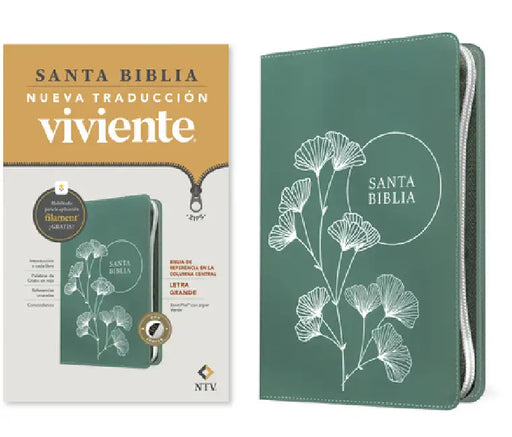 Biblia de Referencia En La Columna Central Ntv, Letra Grande de Zíper Con Filament (Sentipiel, Verde, Índice, Letra Roja) by Tyndale, Nueva Traducción Viviente