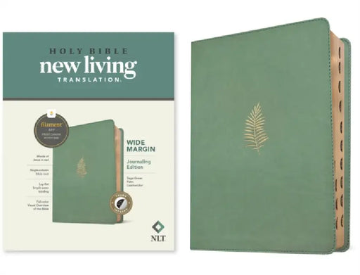 NLT Wide Margin Bible, Filament Enabled (Leatherlike, Sage Green Palm, Indexed, Red Letter) by New Living Translation, Tyndale