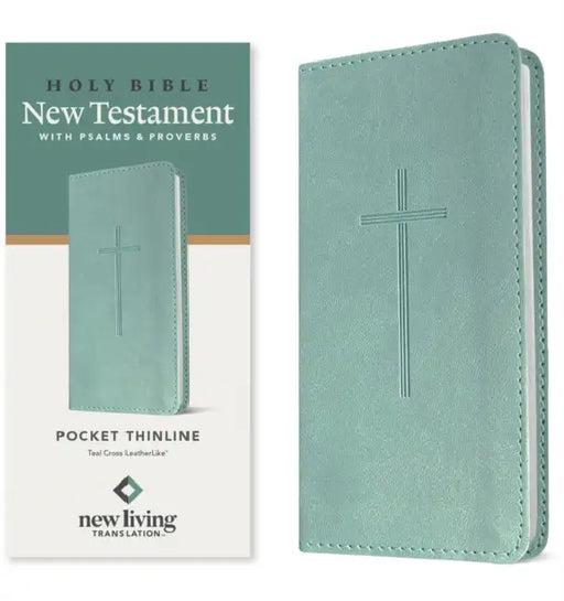 NLT Pocket Thinline New Testament with Psalms and Proverbs (Leatherlike, Teal Cross) by New Living Translation, Tyndale