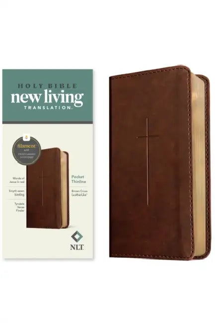 NLT Pocket Thinline Bible, Filament Enabled (Leatherlike, Brown Cross, Red Letter) by New Living Translation, Tyndale