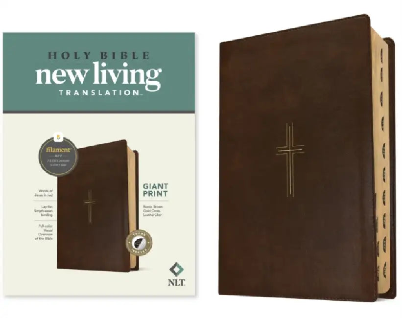 NLT Giant Print Bible, Filament Enabled (Leatherlike, Rustic Brown Gold Cross, Indexed, Red Letter) by New Living Translation, Tyndale