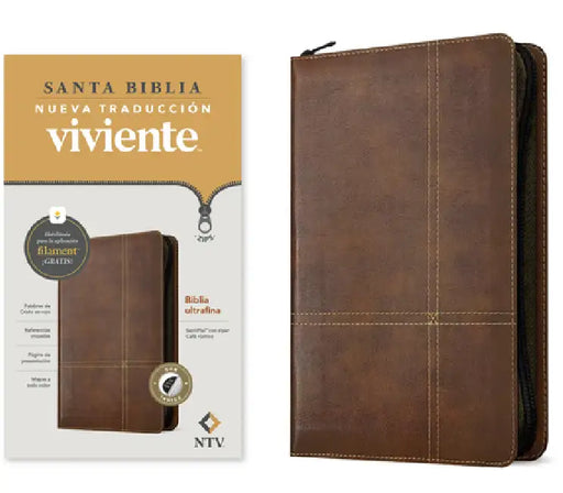 Biblia Ultrafina Ntv de Zíper, Con Filament (Sentipiel, Café Rústico, Índice, Letra Roja) by Tyndale, Nueva Traducción Viviente
