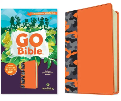 NLT Go Bible for Kids (with Glow-In-The-Dark Features) (Leatherlike, Orange Camo): A Life-Changing Bible for Kids by New Living Translation, Tyndale