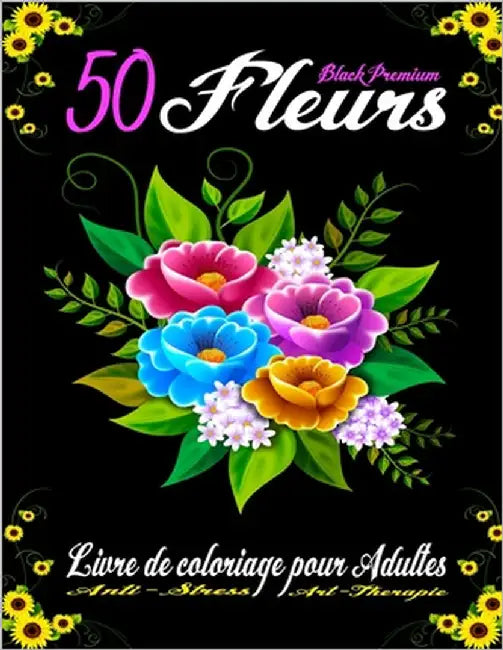 50 Fleurs Black Premium - Livre de Coloriage Pour Adultes Anti-Stress Art-Therapie: 50 pages à colorier avec de belles Fleurs, Bouquets, Vases de Fleu by Blanche, Papeterie