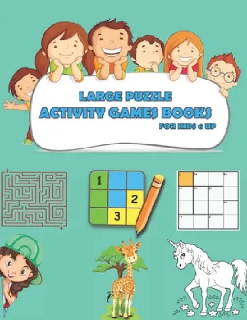 Large Puzzle Activity Games Books for Kids 6 Up: SUDOKU BOOK, labyrinth, CALCUDOKU, DRAWING PAPER, UNICORNS AND COLORED ANIMALS by Griq Fath