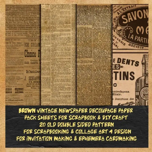 vintage newspaper decoupage paper pack sheets for scrapbook &DIY craft 20 old double sided pattern for scrapbooking &collage art 4 design for invitation making & ephemera cardmaking: antiquecrafting printed designer - aged kit collection for gift wrapping by Jules Verne