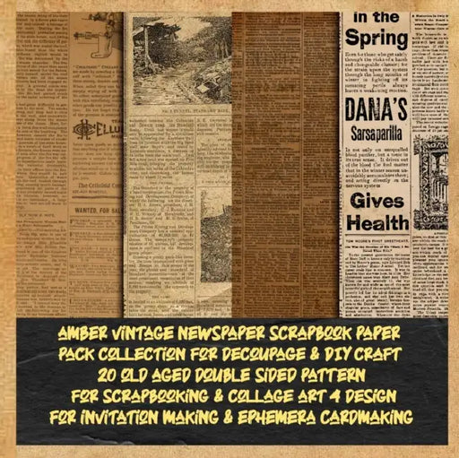 amber vintage newspaper scrapbook paper pack collection for decoupage & DIY craft 20 old aged double sided pattern for scrapbooking & collage art 4 design for invitation making & ephemera cardmaking: decorative printed designer for ephemera crafting by Hiroya Oku