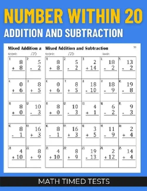 Math Timed Tests: Number within 20 Addition and Subtraction by Blue Monique Publishing