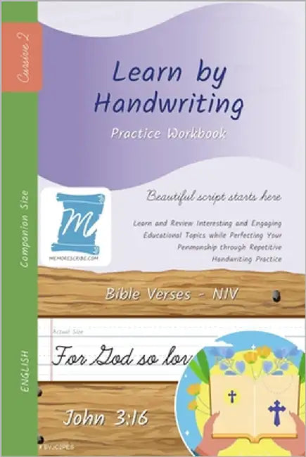Handwriting Practice Workbook - Bible Verses - John 3: 16 - NIV - Cursive, Level 2: Learn by Handwriting . Adults and Children - Companion Size - BVJC by Cobo, Jessica