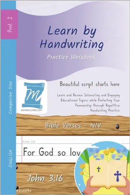 Handwriting Practice Workbook - Bible Verses - John 3: 16 - NIV - Print, Level 2: Learn by Handwriting . Adults and Children - Companion Size - BVJP2P by Cobo, Jessica