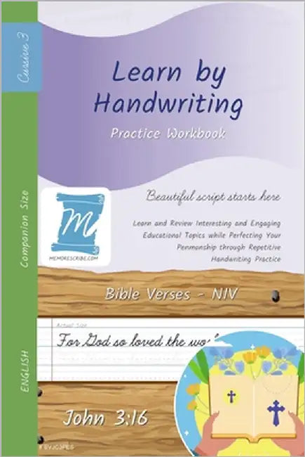 Handwriting Practice Workbook - Bible Verses - John 3: 16 - NIV - Cursive, Level 3: Learn by Handwriting . Adults and Children - Companion Size - BVJC by Cobo, Jessica