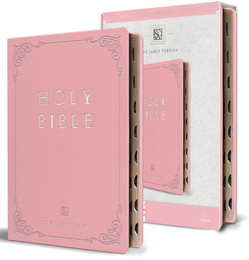 KJV Holy Bible, Giant Print Large Format, Pink Premium Imitation Leather with Ri Bbon Marker, Red Letter, and Thumb Index by Origin
