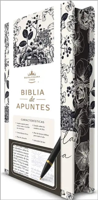 Biblia de Apuntes Rvr 1960 Tapa Dura, Blanco Y Negro Con Flores (Edición Cantos Pintados) / Spanish Journalling Bible Rvr 1960 Hc Black and White with by Reina Valera Revisada 1960
