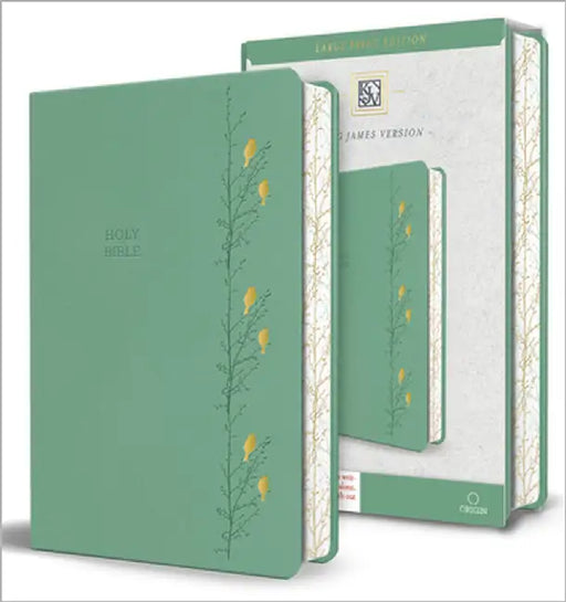 KJV Holy Bible, Large Print Medium Format, Green with Birds Faux Leather W/ Ribbon Marker, Red Letter by King James Version