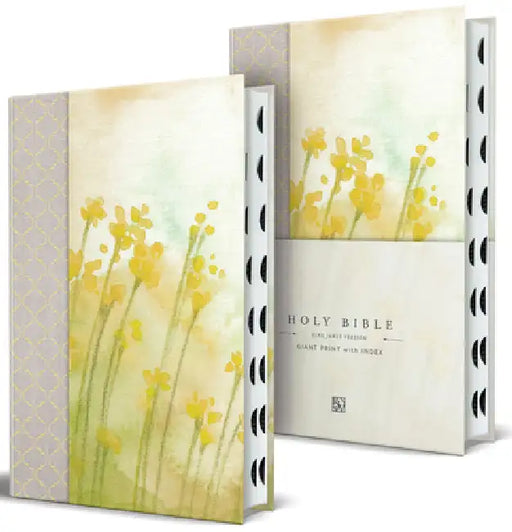 KJV Holy Bible, Giant Print Large Format, Hardcover Yellow Floral Design with Cloth with Ribbon Marker, Red Letter, and Thumb Index by King James Version