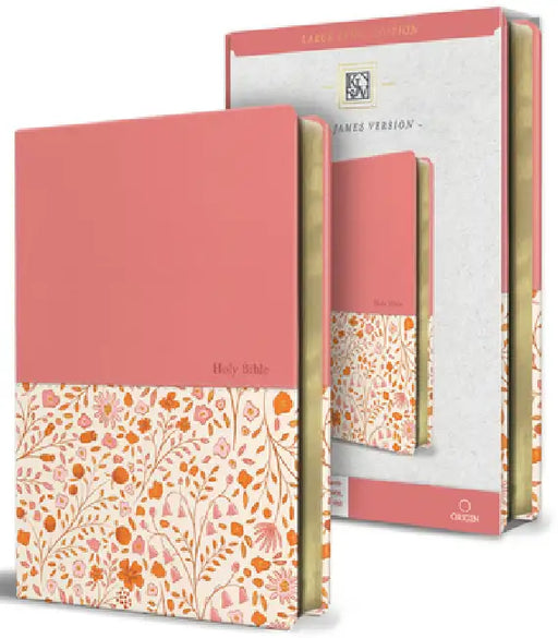 KJV Holy Bible, Large Print Handy Size Format, 2 Piece Pink Floral Leathersoft with Ribbon Marker, Red Letter by King James Version