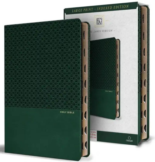 KJV Holy Bible, Large Print, Handy Size Format, Green Premium Imitation Leather with Ribbon Marker, Red Letter, Thumb Index by King James Version