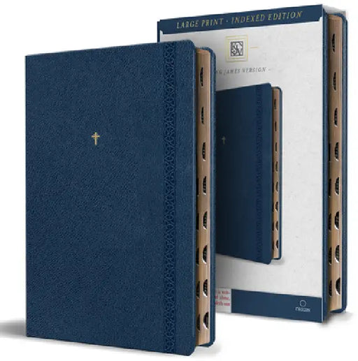 KJV Holy Bible, Large Print Handy Size Format, Blue Premium Imitation Leather with Ribbon Marker, Red Letter, Thumb Index by King James Version