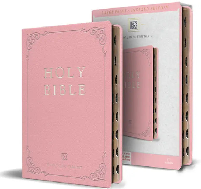 KJV Holy Bible, Large Print Handy Size Format, Pink Premium Imitation Leather with Ribbon Marker, Red Letter, Thumb Index by King James Version