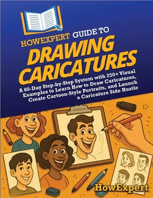 HowExpert Guide to Drawing Caricatures: A 60-Day Step-by-Step System with 250+ Visual Examples to Learn How to Draw Caricatures, Create Cartoon-Style by Howexpert
