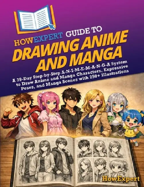 HowExpert Guide to Drawing Anime and Manga: A 39-Day Step-by-Step A-N-I-M-E-M-A-N-G-A System to Draw Anime and Manga Characters, Expressive Poses, and by Howexpert