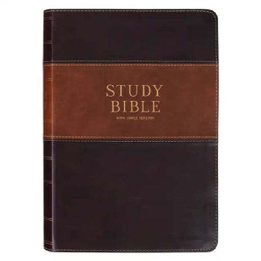 KJV Study Bible, Standard King James Version Holy Bible, Thumb Tabs, Ribbons, Vegan Leather, Brown Two-Tone