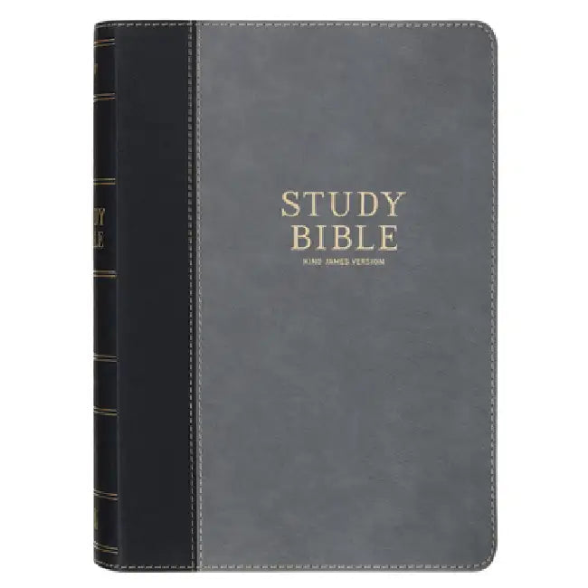 KJV Study Bible, Standard King James Version Holy Bible, Thumb Tabs, Ribbons, Vegan Leather, Gray/Black Two-Tone