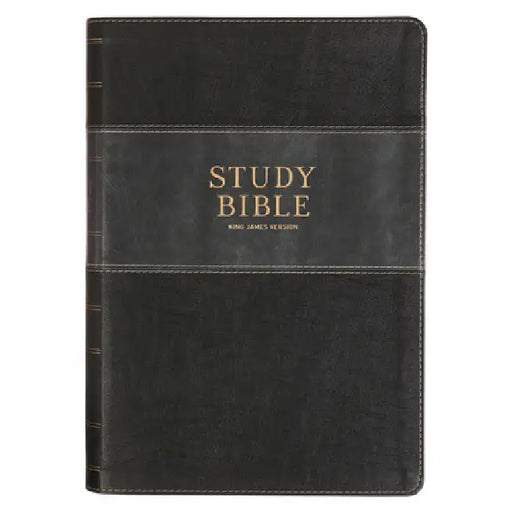 KJV Study Bible, Large Print King James Version Holy Bible, Thumb Tabs, Ribbons, Vegan Leather, Black/Gray Two-Tone