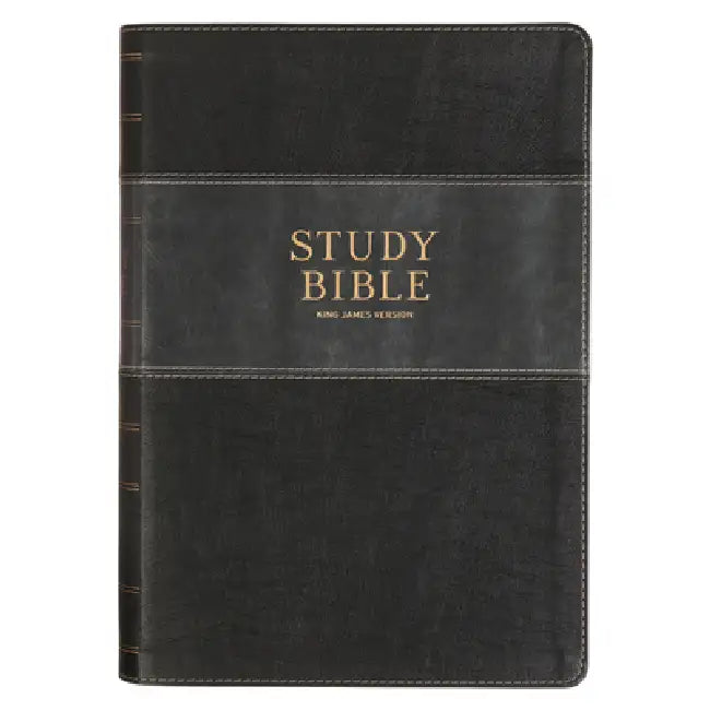 KJV Study Bible, Large Print King James Version Holy Bible, Thumb Tabs, Ribbons, Vegan Leather, Black/Gray Two-Tone