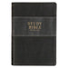 KJV Study Bible, Large Print King James Version Holy Bible, Thumb Tabs, Ribbons, Vegan Leather, Black/Gray Two-Tone