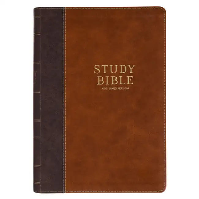 KJV Study Bible, Large Print King James Version Holy Bible, Thumb Tabs, Ribbons, Vegan Leather, Brown Two-Tone