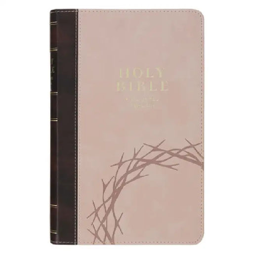 KJV Holy Bible, Giant Print Standard Size Vegan Leather Red Letter Edition - Thumb Index & Ribbon Marker, King James Version, Crown of Thorns, Brown/P