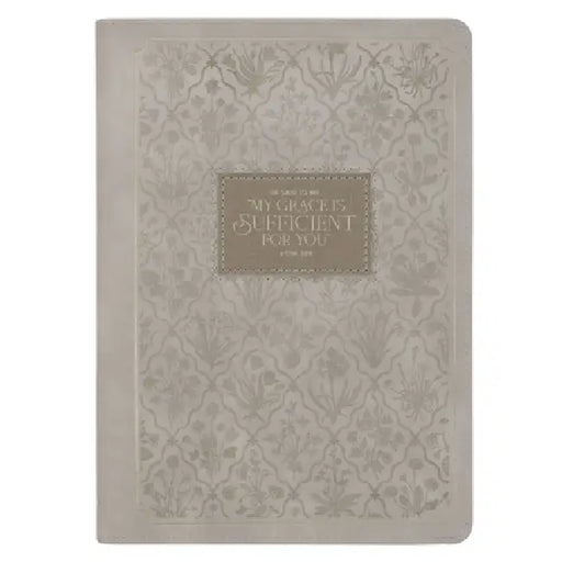 Christian Art Gifts Inspirational Zippered Journal, My Grace Is Sufficient for You Wide Ruled Notebook, 2 Cor. 12:9 Bible Verse, Taupe Vegan Leather,