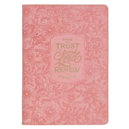 Christian Art Gifts Inspirational Zippered Journal, Those Who Trust in the Lord Wide Ruled Notebook, Isa. 40:31 Bible Verse, Coral Vegan Leather, 336