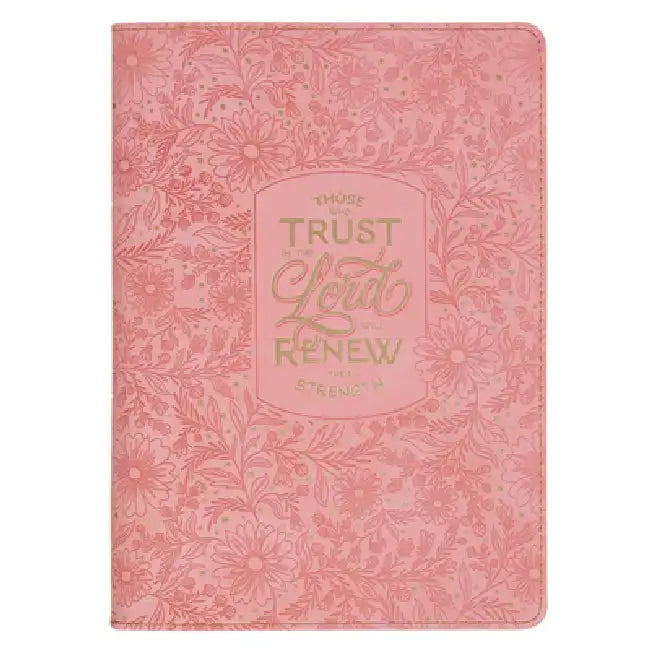 Christian Art Gifts Inspirational Zippered Journal, Those Who Trust in the Lord Wide Ruled Notebook, Isa. 40:31 Bible Verse, Coral Vegan Leather, 336