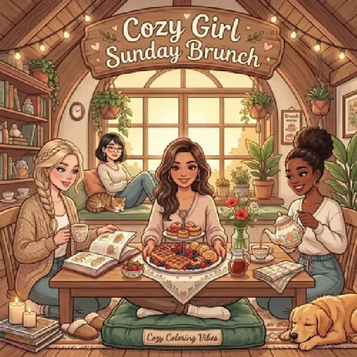 Cozy Girl Sunday Brunch: Cute Comfy Homebody Coloring Book for Adults & Teens Easy Bold Line Hygge Design & Relaxing Home Scenes, Daily Good Vibe Comf by Cozy Coloring Vibes