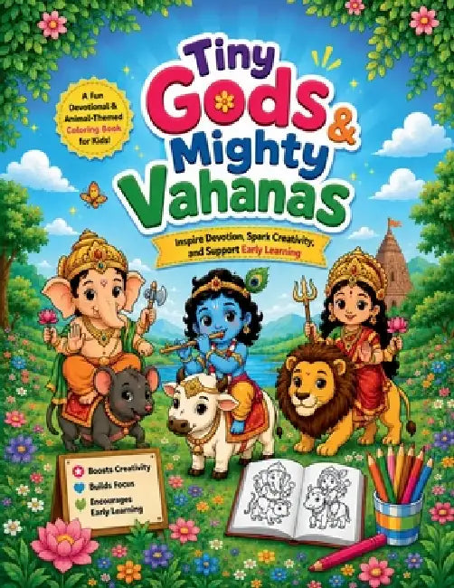 Tiny Gods and Mighty Vahanas: Hindu Gods and Sacred Animal Friends Coloring Book for Kids Ages 3-10 Easy Bold Coloring Pages for Toddlers, Preschooler by Devi Manogna Meka
