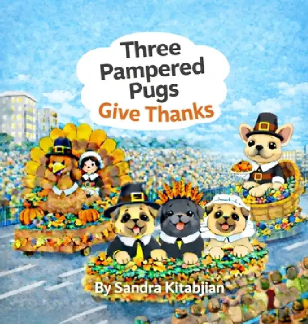 Three Pampered Pugs Give Thanks by Sandra Kitabjian