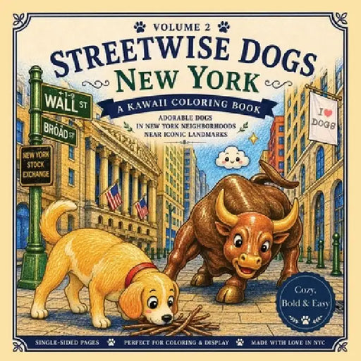 Streetwise Dogs New York Coloring Book Volume 2: Kawaii NYC Dogs Bold & Easy Illustrations for Relaxing Coloring by Ryan-Kleid