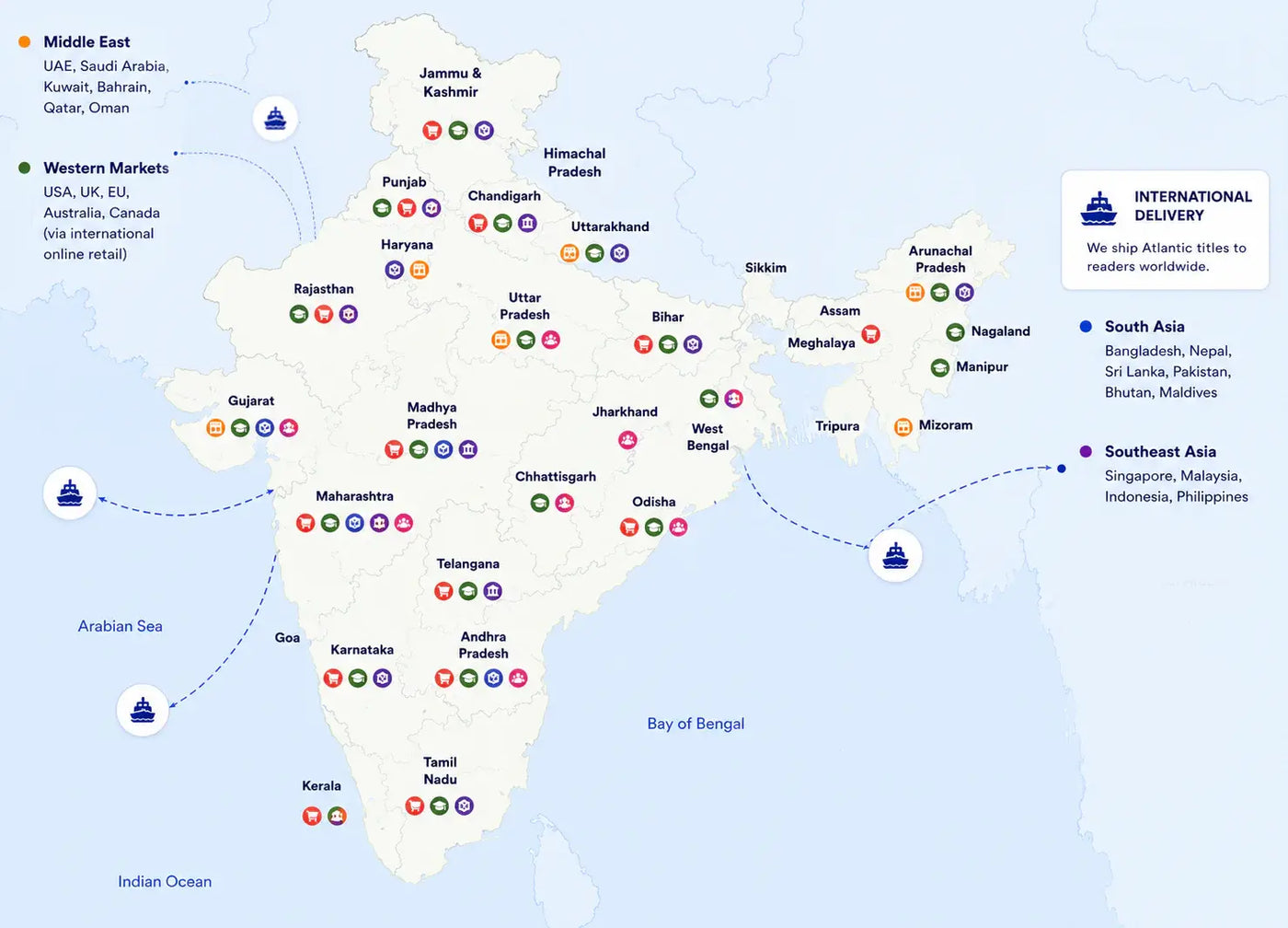 Atlantic Books India distribution reach map